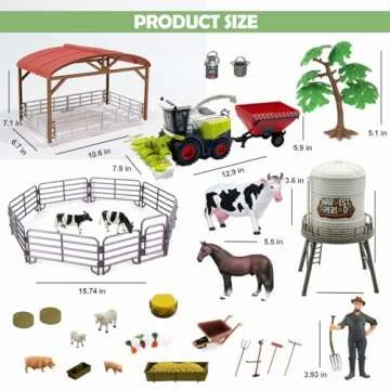 Peagprav Farm Animals Toys Set Barn Toy Combine Harvester Tractor with Trailer Horse Stable Grain Bins Horse Cow Farmer Figures Fence Playset for Kids Toddlers Boy Girl 3-7 Years Old