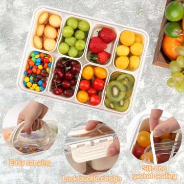 Divided Serving Tray with Lid and Handle, 1 Pcs Snackle Box Charcuterie Container, Snack Container, Veggie Tray, Charcuterie Boxes, Clear Organizer for Candy, Fruits, Nuts, Snacks - Perfect for Party
