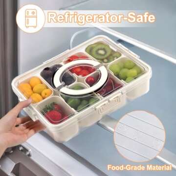 Divided Serving Tray with Lid and Handle, 1 Pcs Snackle Box Charcuterie Container, Snack Container, Veggie Tray, Charcuterie Boxes, Clear Organizer for Candy, Fruits, Nuts, Snacks - Perfect for Party