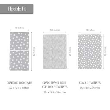 Changing Pad Cover Set | Cradle Sheet 2 Pack 100% Jersey Cotton Grey Abstract Stripes and Dots by El...