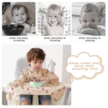 Vicloon Coverall Baby Feeding Bib, Weaning Bib Attaches to Highchair and Table, Long Sleeves Bib with Waterproof, Comfortable,Machine Washable, Baby Bib For 6 Month to 3 Years Old (Pink)