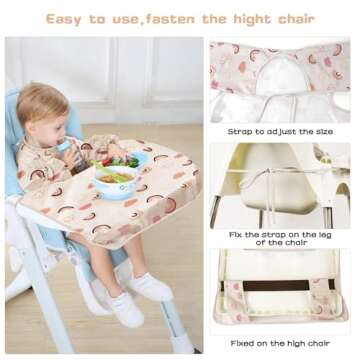 Vicloon Coverall Baby Feeding Bib, Weaning Bib Attaches to Highchair and Table, Long Sleeves Bib with Waterproof, Comfortable,Machine Washable, Baby Bib For 6 Month to 3 Years Old (Pink)