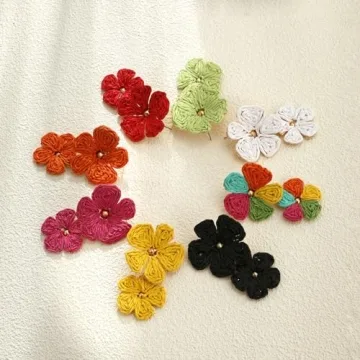 RUOFFETA Raffia Flower Earrings, Raffia Straw Wrapped Flower Drop Dangle Earrings Summer Tropical Beach Jewelry(Red B)