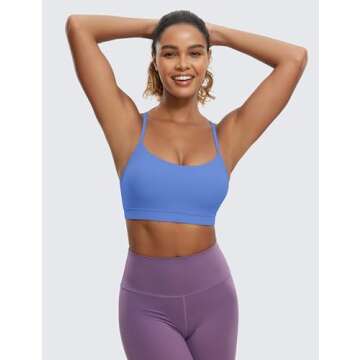 CRZ YOGA Butterluxe Women's Y Back Sports Bra - Padded Racerback Low Impact Spaghetti Thin Strap Wor...