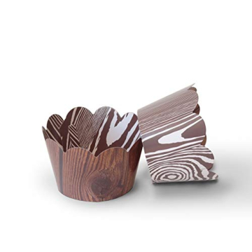 Wood Grain Cupcake Wrappers, 48 Pcs, Brown Cupcake Wrappers, Woodland Themed Cupcake Wrappers, Weste...