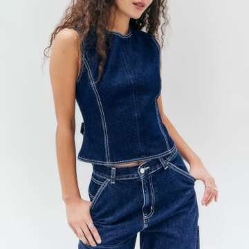 Women Y2K Halter Denim Top - Stylish and Sexy Summer Wear