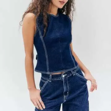 Women Y2K Halter Denim Top - Stylish and Sexy Summer Wear