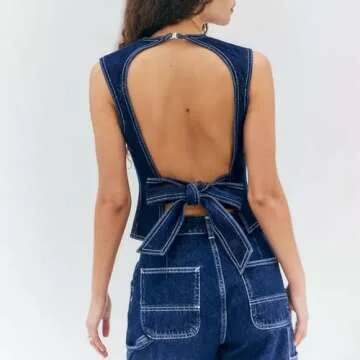 Women Y2K Halter Denim Top - Stylish and Sexy Summer Wear