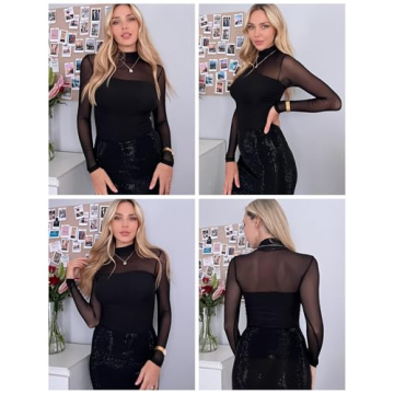 Zeagoo Women's Sexy Mock Turtle Neck Sheer Mesh Top