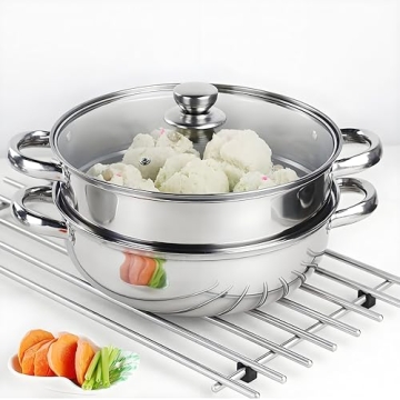 Stainless Steel 2 Tier Steamer Pot 28cm with Glass Lid - Healthy Cooking Tool