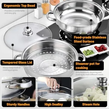 2 Tier Stainless Steel Steamer Pot for Healthy Cooking