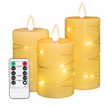 Flameless Battery Operated Flickering Valentine's Romantic Candle,with Embedded String Lights 3 Pack...