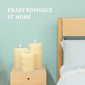 Flameless Battery Operated Flickering Valentine's Romantic Candle,with Embedded String Lights 3 Pack LED Electric Candle with 10-Key Remote Control, Dancing Flame, Real Wax(Batteries not Included)