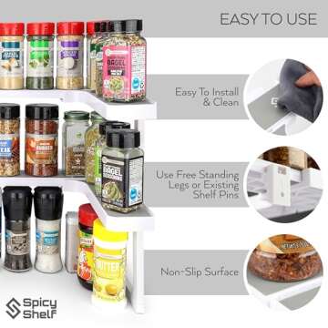 Spicy Shelf 3.0 - Expandable 2 Tiered Spice Rack Organizer for Cabinet & Pantry - Kitchen Seasoning Organizer - Cabinet Spice Racks for Inside Cabinets (Spicy Shelf Premium) - Home Organization