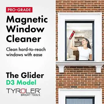 Tyroler Magnetic Window Cleaner | Double-Glazed Windows 0.8"-1.1" ONLY The Glider D-3 Glass Cleaner 3M Anti-Fall Rope Double-Sided Cleaning | Must Check Window Thickness Before Purchase