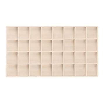 WOLF VAULT Tray Earring Insert - Beige, 32 Compartments, Stackable, Anti-Tarnish Lining