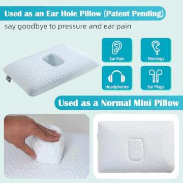 USlixury Piercing Pillow with Foam Plug - Piercing Pillow with Off Center and 4.7"X3.2" Ear Hole, So...