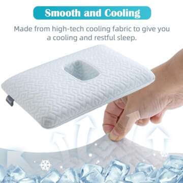 USlixury Piercing Pillow with Foam Plug - Piercing Pillow with Off Center and 4.7"X3.2" Ear Hole, Soft CertiPUR-US Memory Foam, Firm Support for Side Sleepers, Cooling, Traveling, 16"X11"X4''