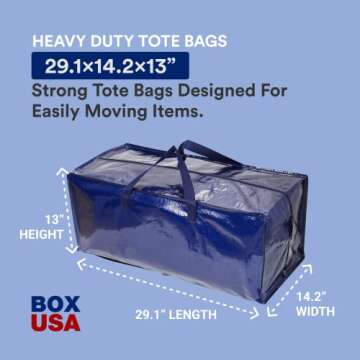BOX USA Heavy Duty Moving Bags 29.1" x 14.2" x 13", Pack of 6 - Extra Large | Blue Plastic Moving To...