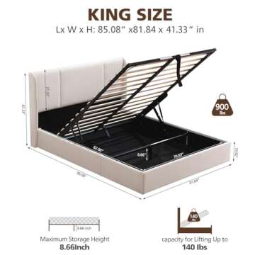 VELOCAVA King Size Lift Up Storage Bed with Modern Wingback Headboard, Upholstered Platform Bed with...
