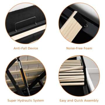 VELOCAVA King Size Lift Up Storage Bed with Modern Wingback Headboard, Upholstered Platform Bed with Fabric with Hydraulic Support Bars, No Box Spring Needed, Large Underneath Storage, White