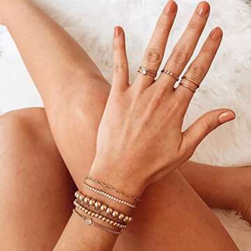 Reoxvo Layer Charm Bracelets for Women Gold Beaded Bracelets Set for Women 14K Gold Plated Bracelets for Women