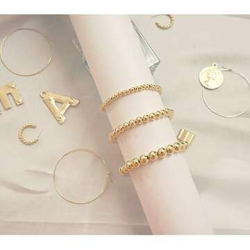 Reoxvo Layer Charm Bracelets for Women Gold Beaded Bracelets Set for Women 14K Gold Plated Bracelets for Women