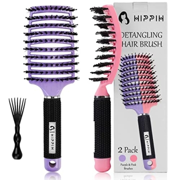 HIPPIH Boar Bristle Hair Brush Set for All Hair Types