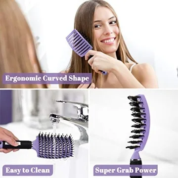 HIPPIH Boar Bristle Hair Brush Set for All Hair Types