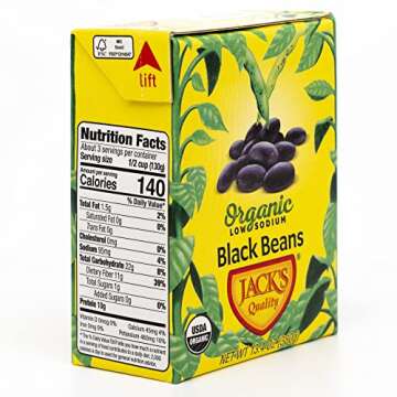 Jack's | Organic Black Beans 13.4 oz.| Packed with Protein and Fiber, Heart Healthy, Low Sodium & Non GMO | (8-PACK)