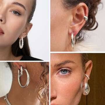 36 Pairs Gold Hoop Earrings Set for Women, Fashion Chunky Gold Hoop Earrings Multipack, Hypoallergenic Pearl Chain Twisted Statement Earring Pack for Birthday Party Jewelry