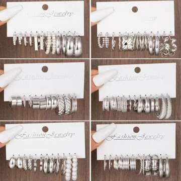 36 Pairs Gold Hoop Earrings Set for Women, Fashion Chunky Gold Hoop Earrings Multipack, Hypoallergenic Pearl Chain Twisted Statement Earring Pack for Birthday Party Jewelry