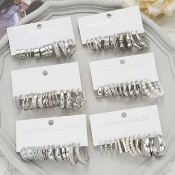 36 Pairs Gold Hoop Earrings Set for Women, Fashion Chunky Gold Hoop Earrings Multipack, Hypoallergenic Pearl Chain Twisted Statement Earring Pack for Birthday Party Jewelry