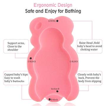 KECUCO Baby Bath Cushion Infant Bath Sponge Bath Mat, Baby Bath Pad Bath Sponge for Toddler Infant Newborn (Pink-Style4)