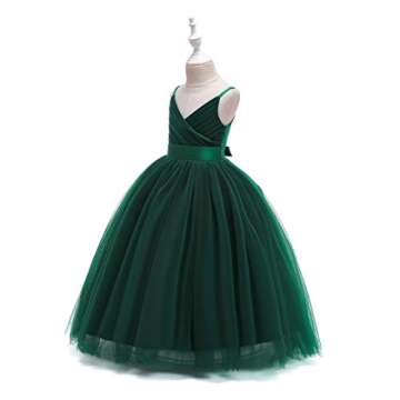 Glamulice Emerald Green Flower Girl Dress Lace Bridesmaid Long A Line Wedding Pageant Dresses Tulle Spaghetti Strap Party Gown Photo Shoot Holiday Evening Formal Princess Dance Ball Gown Green Prom 6
