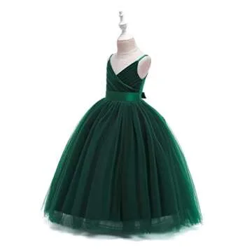 Glamulice Emerald Green Flower Girl Dress Lace Bridesmaid Long A Line Wedding Pageant Dresses Tulle Spaghetti Strap Party Gown Photo Shoot Holiday Evening Formal Princess Dance Ball Gown Green Prom 6