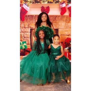 Glamulice Emerald Green Flower Girl Dress Lace Bridesmaid Long A Line Wedding Pageant Dresses Tulle Spaghetti Strap Party Gown Photo Shoot Holiday Evening Formal Princess Dance Ball Gown Green Prom 6