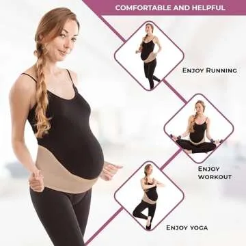 GABRIALLA Elastic Pregnancy Belly Band for Pregnant Women, Baby Safe Design, Adjustable & Breathable Maternity Belt, Improve Posture and Relieves Back, Joint, & Hip Strain (MS-96 Beige, L)