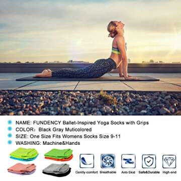 FUNDENCY Non Slip Yoga Socks for Women, Anti-Skid Socks for Pilates Bikram Fitness Socks with Grips