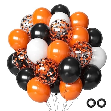 Halloween Balloons Black Orange Balloons Set, 50Pcs 12inch Black White Orange Confetti Latex Balloon...
