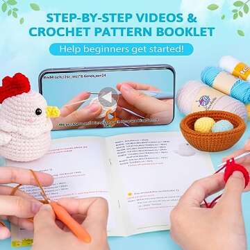 Crochetta Crochet Kit for Beginners, Crochet Starter Kit with Step-by-Step Video Tutorials, Crochet DIY Knitting Supplies for Adults Kids, Cute Hen Chicken with Eggs Crocheting Set(40%+ Yarn)