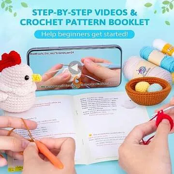 Crochetta Crochet Kit for Beginners, Crochet Starter Kit with Step-by-Step Video Tutorials, Crochet DIY Knitting Supplies for Adults Kids, Cute Hen Chicken with Eggs Crocheting Set(40%+ Yarn)