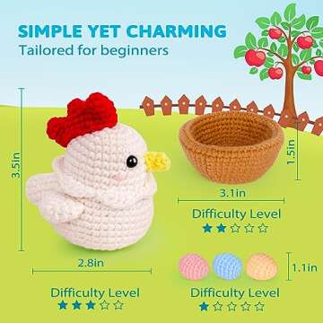 Crochetta Crochet Kit for Beginners, Crochet Starter Kit with Step-by-Step Video Tutorials, Crochet DIY Knitting Supplies for Adults Kids, Cute Hen Chicken with Eggs Crocheting Set(40%+ Yarn)