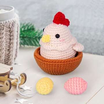 Crochetta Crochet Kit for Beginners, Crochet Starter Kit with Step-by-Step Video Tutorials, Crochet DIY Knitting Supplies for Adults Kids, Cute Hen Chicken with Eggs Crocheting Set(40%+ Yarn)