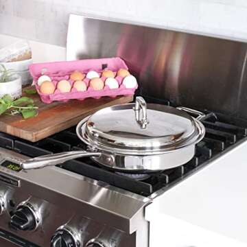 360° Saute Pan 12" with Lid, Stainless Steel Cookware, Hand Crafted in the United States, Induction Cookware.