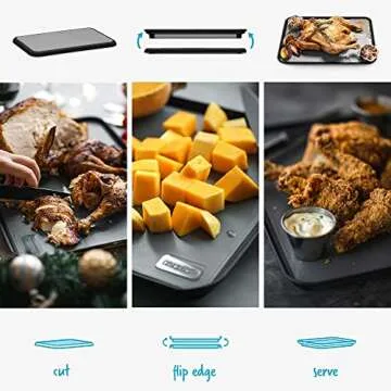 Dreamfarm Fledge Durable, Double-Sided Cutting Board with Non-Slip, Juice-Catching Flip-Up Silicone Edges - 10"x7" Gray