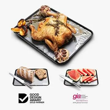 Dreamfarm Fledge Durable, Double-Sided Cutting Board with Non-Slip, Juice-Catching Flip-Up Silicone Edges - 10"x7" Gray