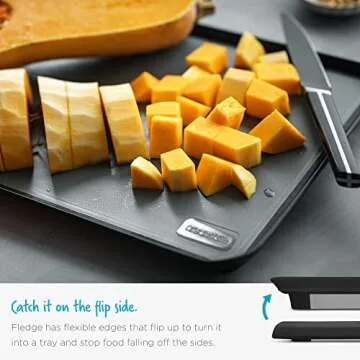 Dreamfarm Fledge Durable, Double-Sided Cutting Board with Non-Slip, Juice-Catching Flip-Up Silicone Edges - 10"x7" Gray