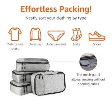 Amazon Basics Travel Packing Cubes Set, 100% Durable Polyester