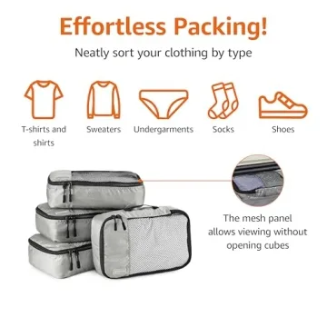 Amazon Basics Travel Packing Cubes Set, 100% Durable Polyester